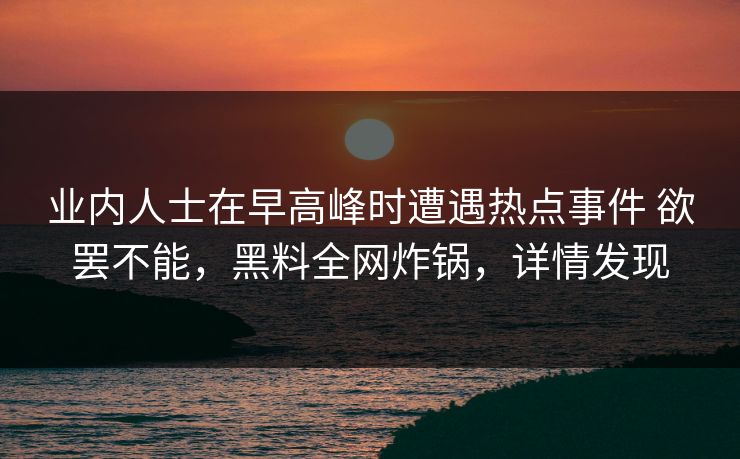业内人士在早高峰时遭遇热点事件 欲罢不能，黑料全网炸锅，详情发现